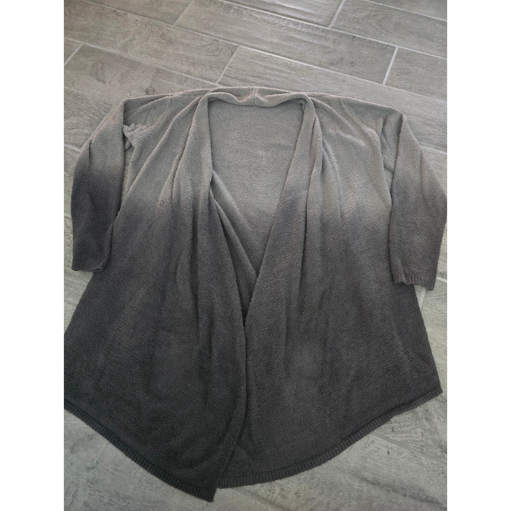 Barefoot Dreams CozyChic Lite Gray Ombre Cardigan Open Front‎ L/XL Dip Dyed
